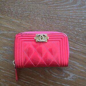 Chanel Patent Calfskin Zip Around Boy Coin Purse Wallet Pinkt bright